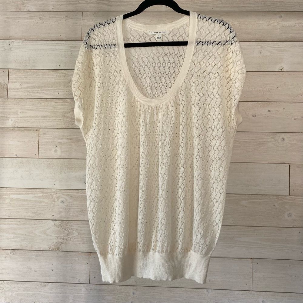 Banana Republic Linen Blend Knit Lace Top Sweater Off-white Size L
